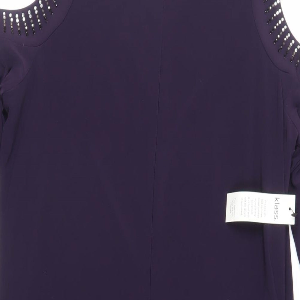 Klass Womens Purple Polyester Shift Size 12 Boat Neck Zip - Embellished