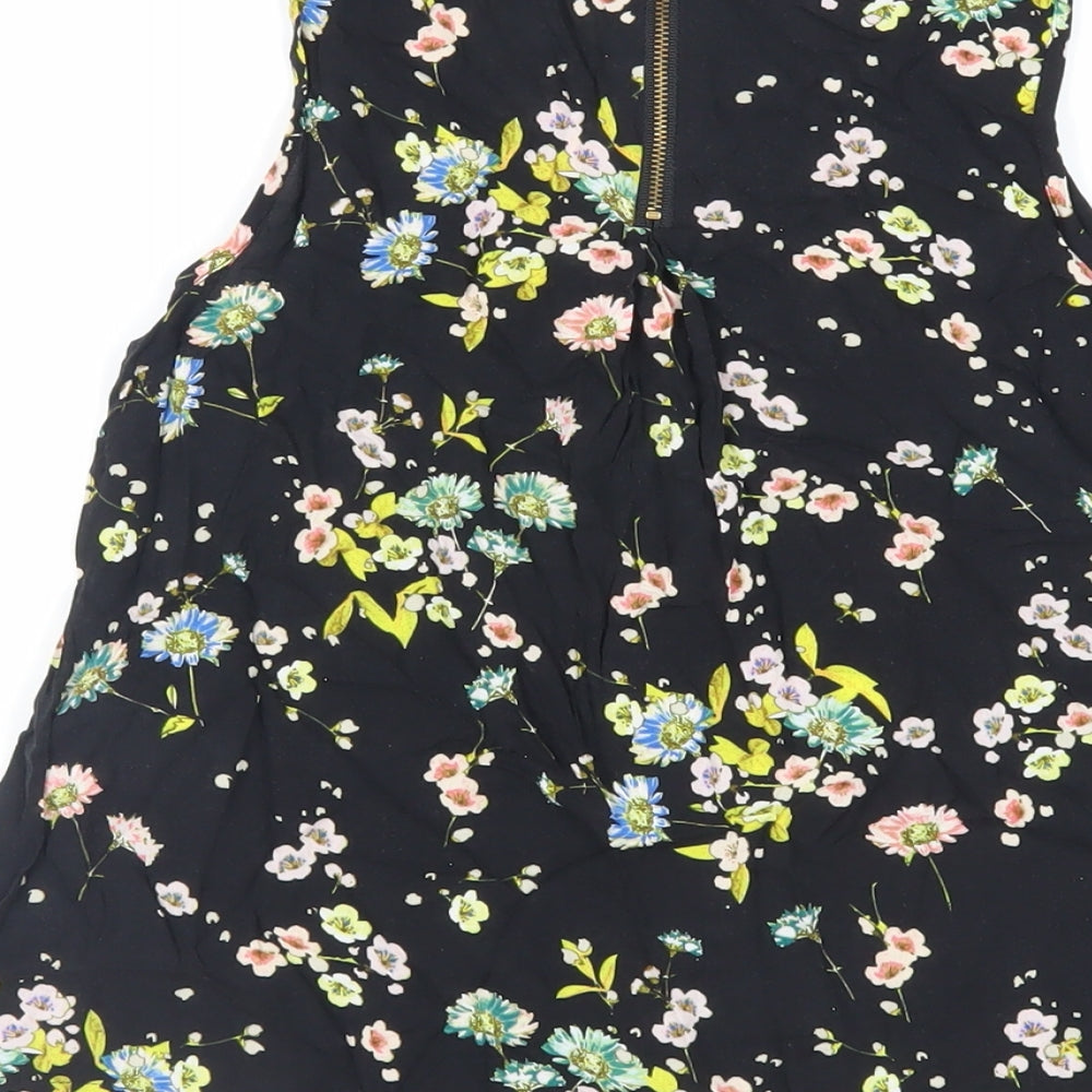 Warehouse Womens Black Floral Viscose Basic Blouse Size 8 Mock Neck