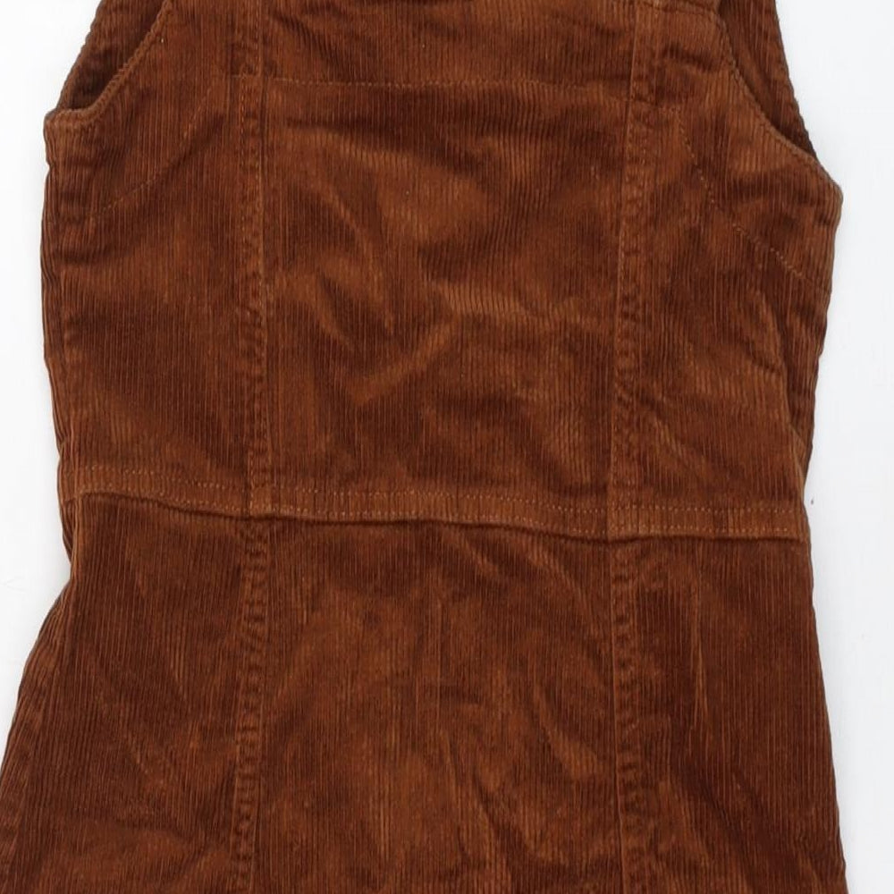 Denim & Co. Womens Brown Cotton Mini Size 8 Square Neck Zip