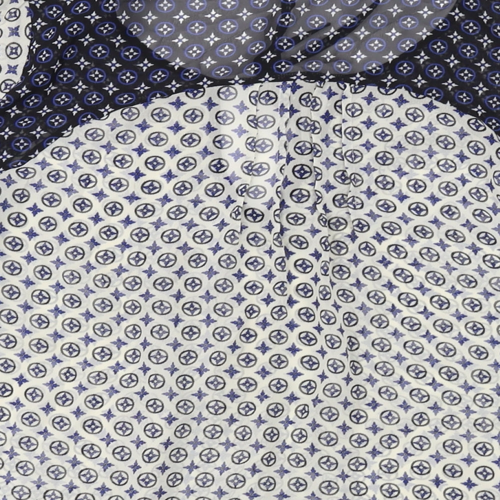 Marks & Spencer Womens Blue Geometric Polyester Basic Blouse Size 16 Round Neck