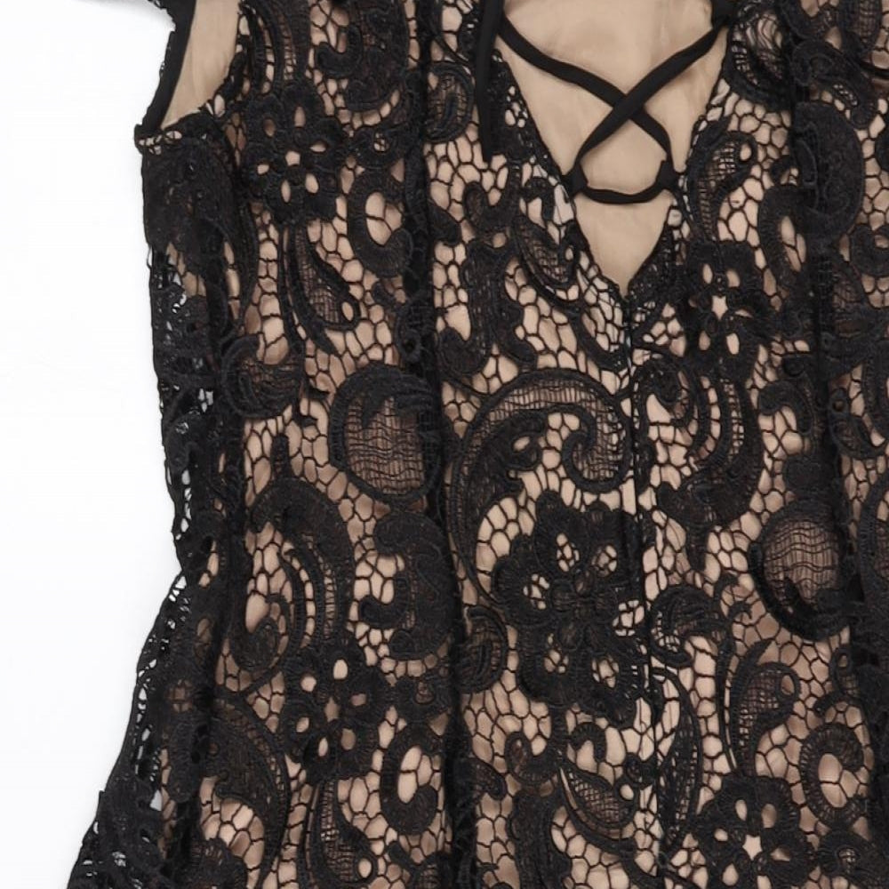 Glamorous Womens Black Polyester A-Line Size M Round Neck Tie