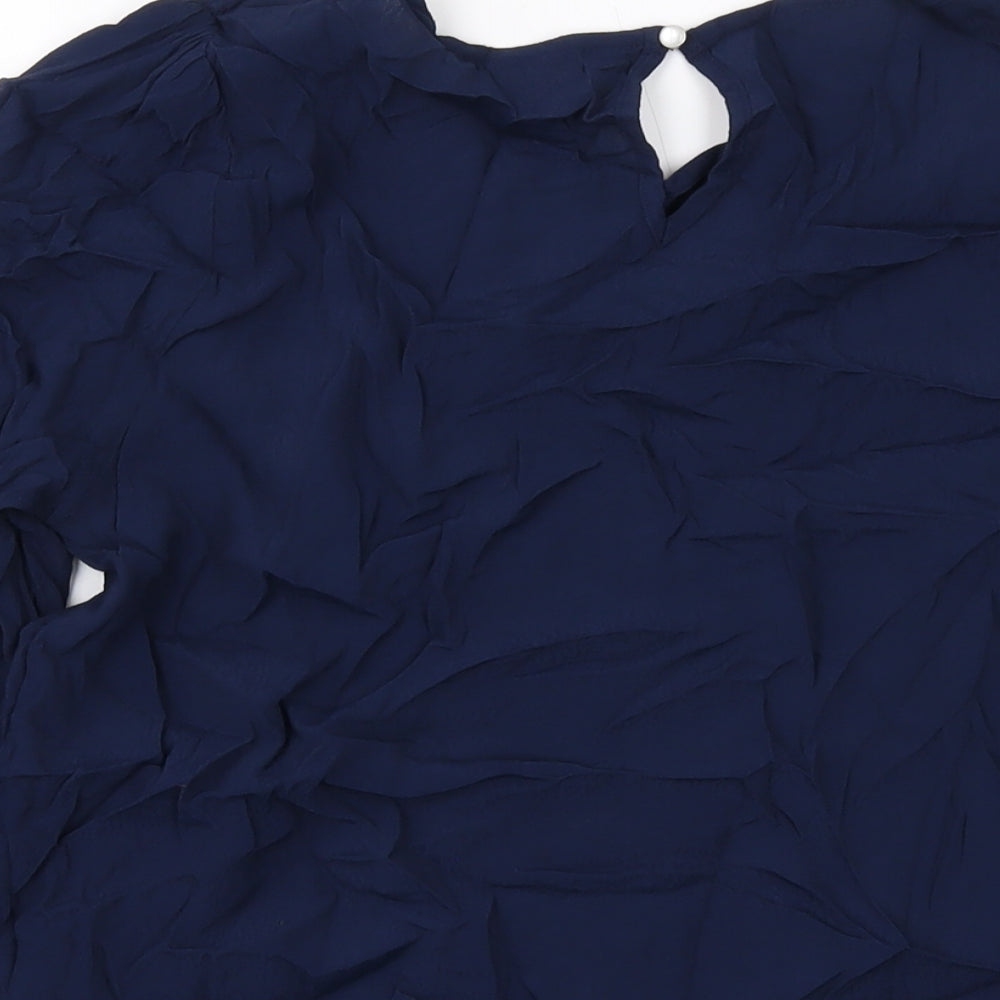 Marks & Spencer Womens Blue Viscose Basic Blouse Size 8 Round Neck