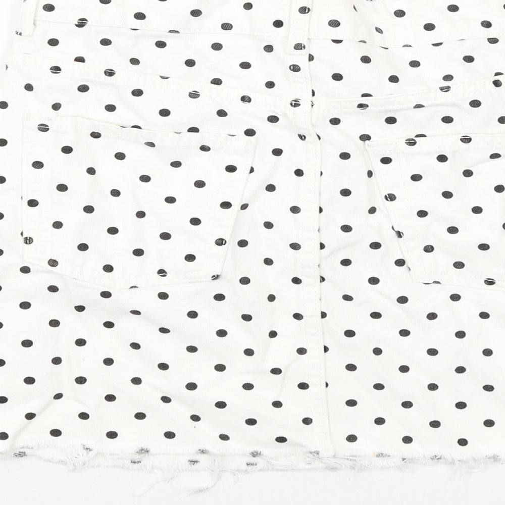Topshop Womens Ivory Polka Dot Cotton Mini Skirt Size 8 Button