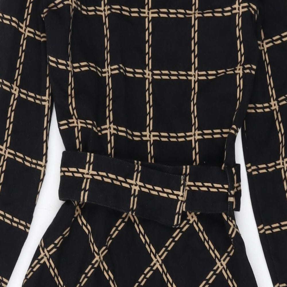 Warehouse Womens Black Plaid Cotton A-Line Size 6 Round Neck Pullover