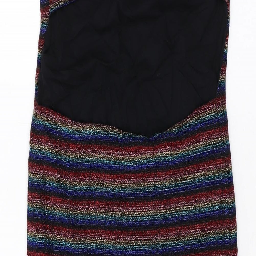 Topshop Womens Multicoloured Striped Nylon Bodycon Size 10 Square Neck Pullover