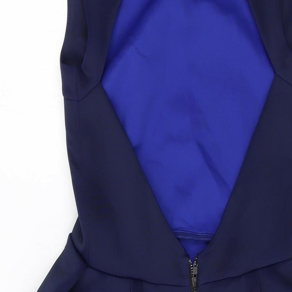 Topshop Womens Blue Polyester Bodycon Size 10 Round Neck Button
