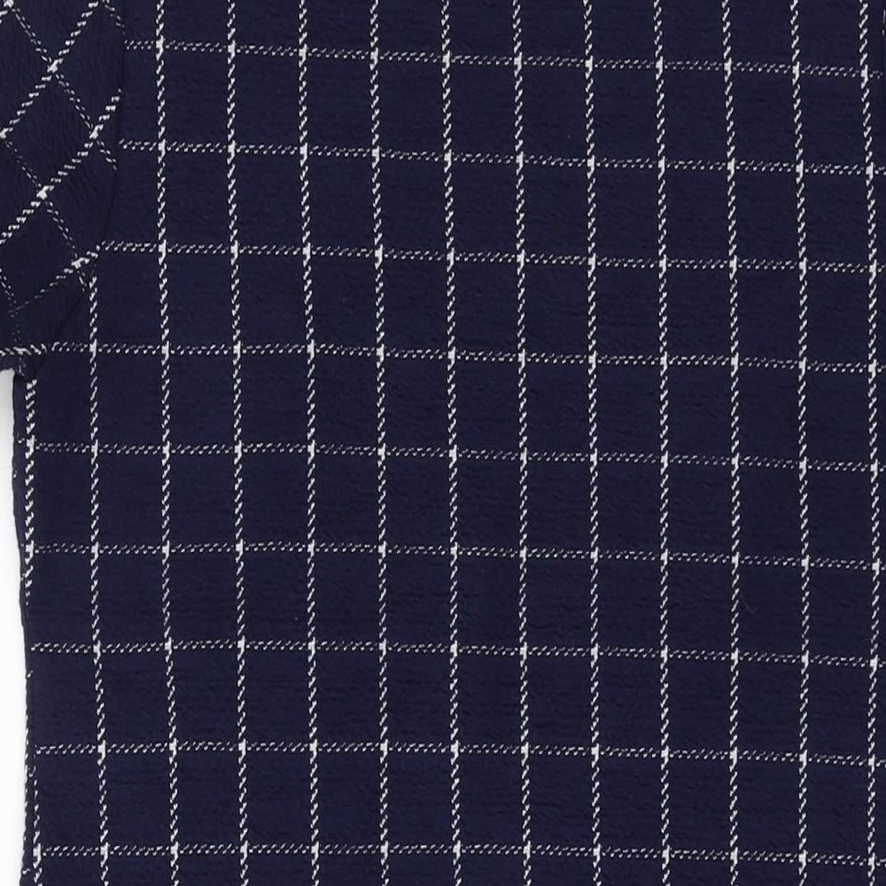 Dorothy Perkins Womens Blue Plaid Polyester A-Line Size 10 Round Neck Pullover
