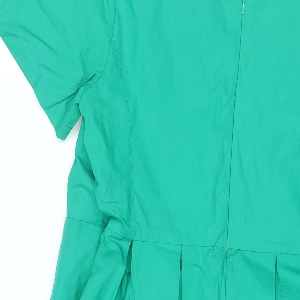 Maeve Womens Green Cotton A-Line Size 10 V-Neck Zip - Waterfall Frill Pleated