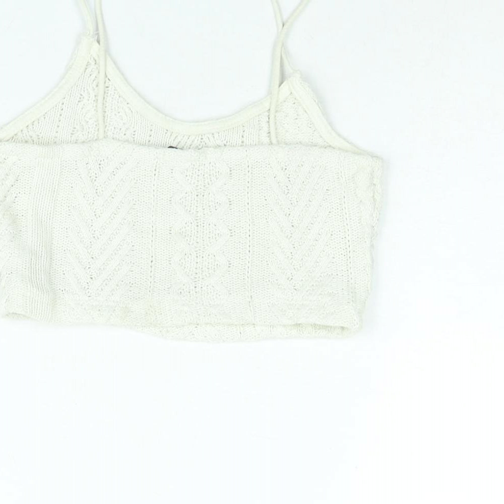 Stradivarius Womens Ivory Scoop Neck Viscose Vest Jumper Size S - Cropped
