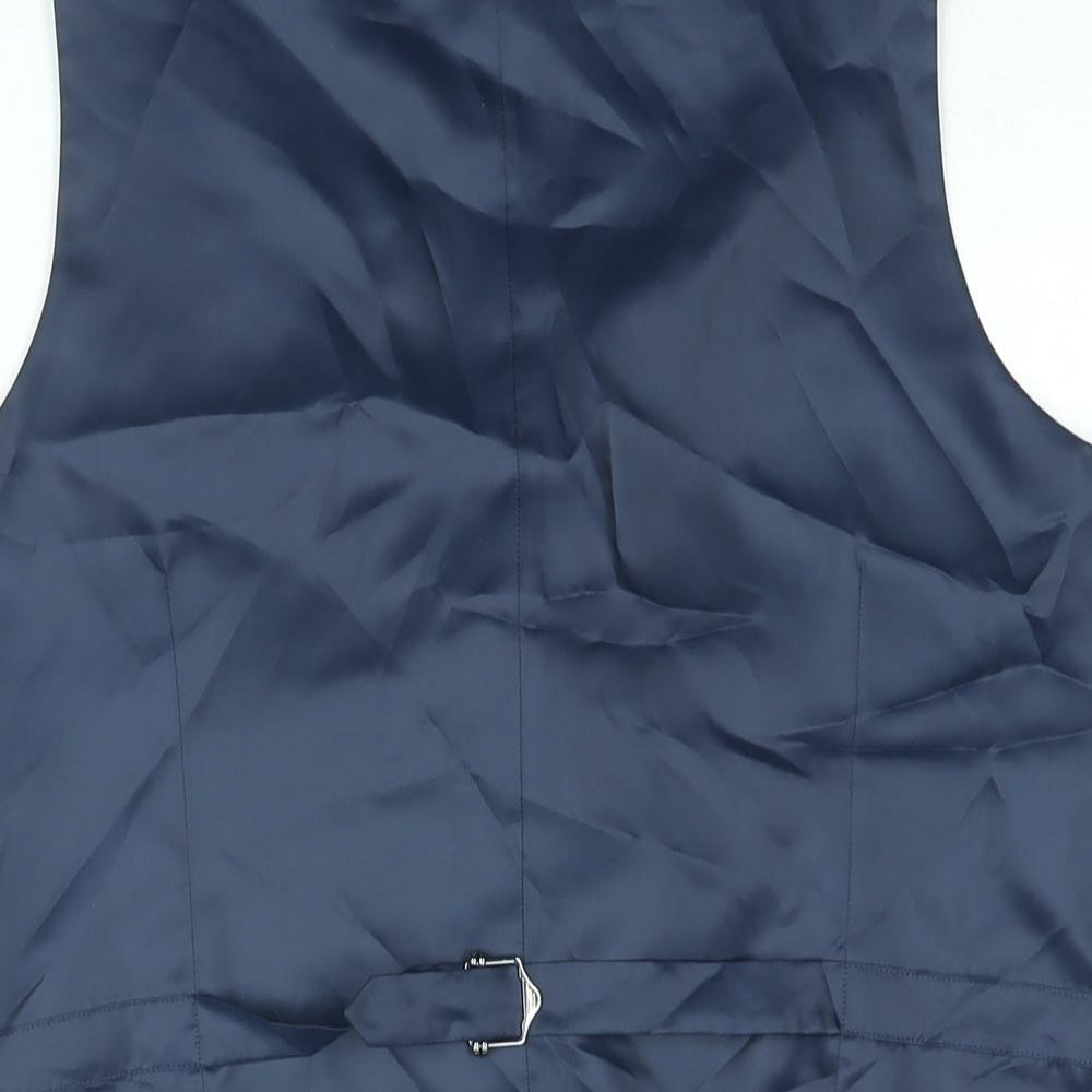 Marks & Spencer Mens Blue Polyester Jacket Suit Waistcoat Size 38 Regular