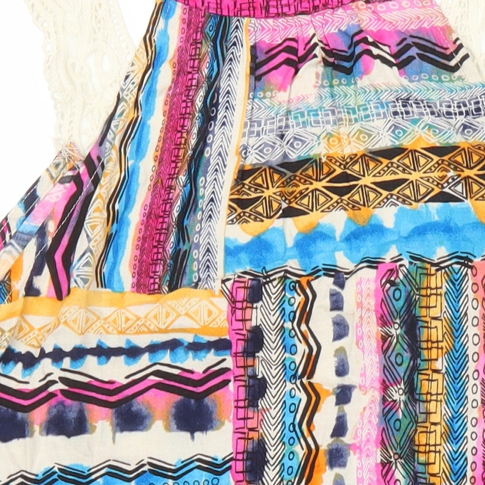 Forever 21 Womens Multicoloured Geometric Chlorofibre Tunic Blouse Size L Scoop Neck