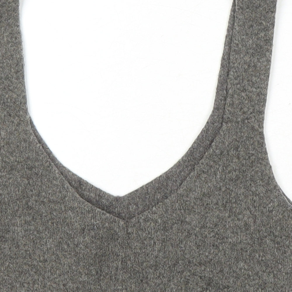 Zara Womens Brown Herringbone Acrylic Cropped Tank One Size Scoop Neck