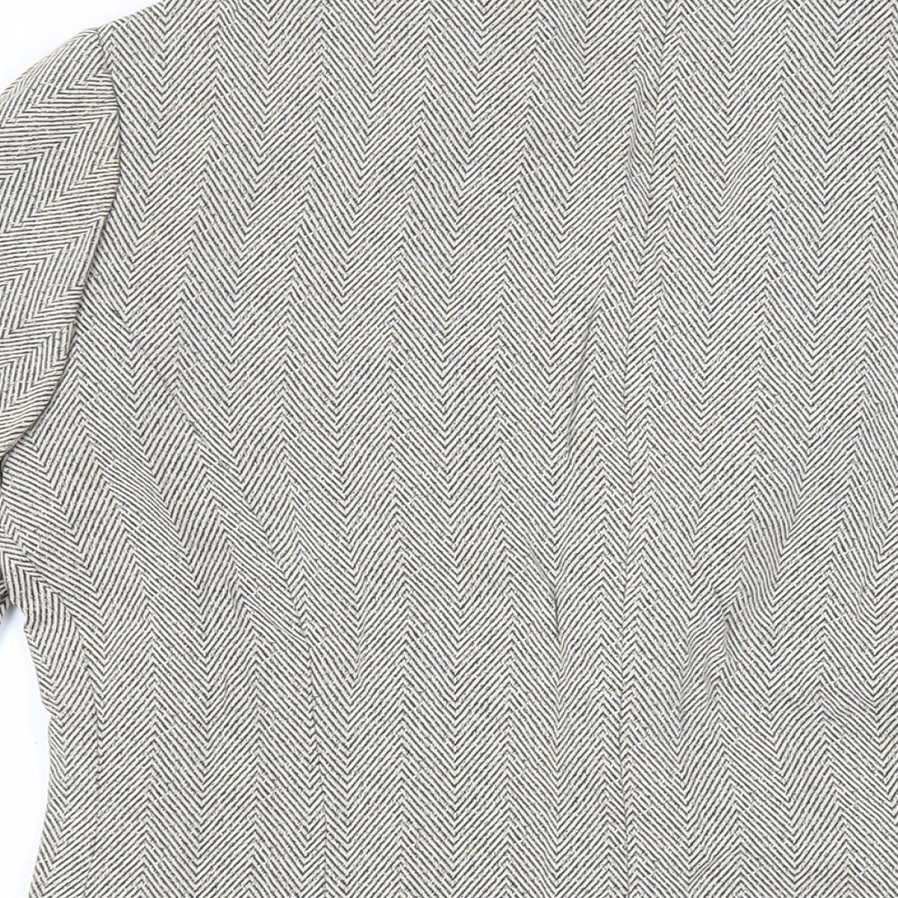 Gina Womens Beige Herringbone Jacket Blazer Size 12 Button