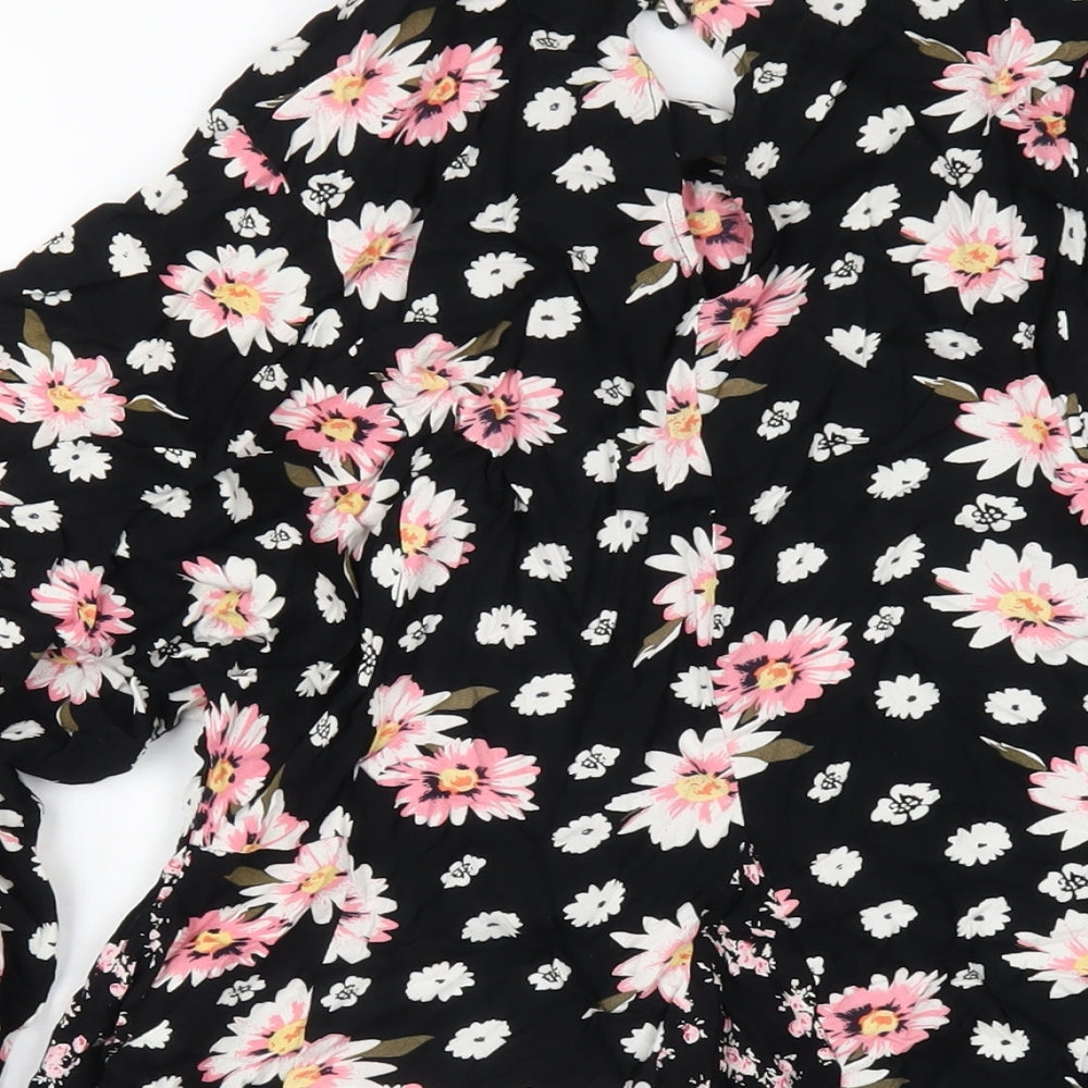 ASOS Womens Black Floral Viscose A-Line Size 10 Round Neck Button