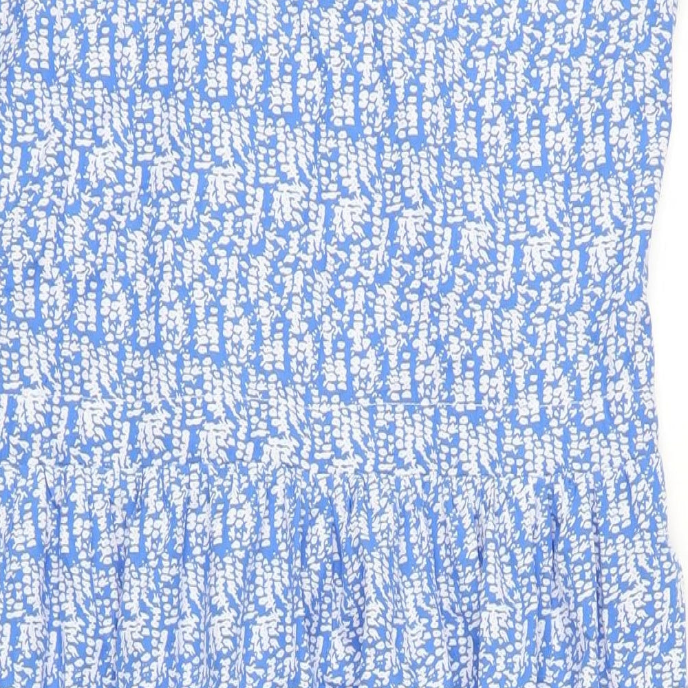 The Edit Womens Blue Floral Polyester A-Line Size L V-Neck Pullover