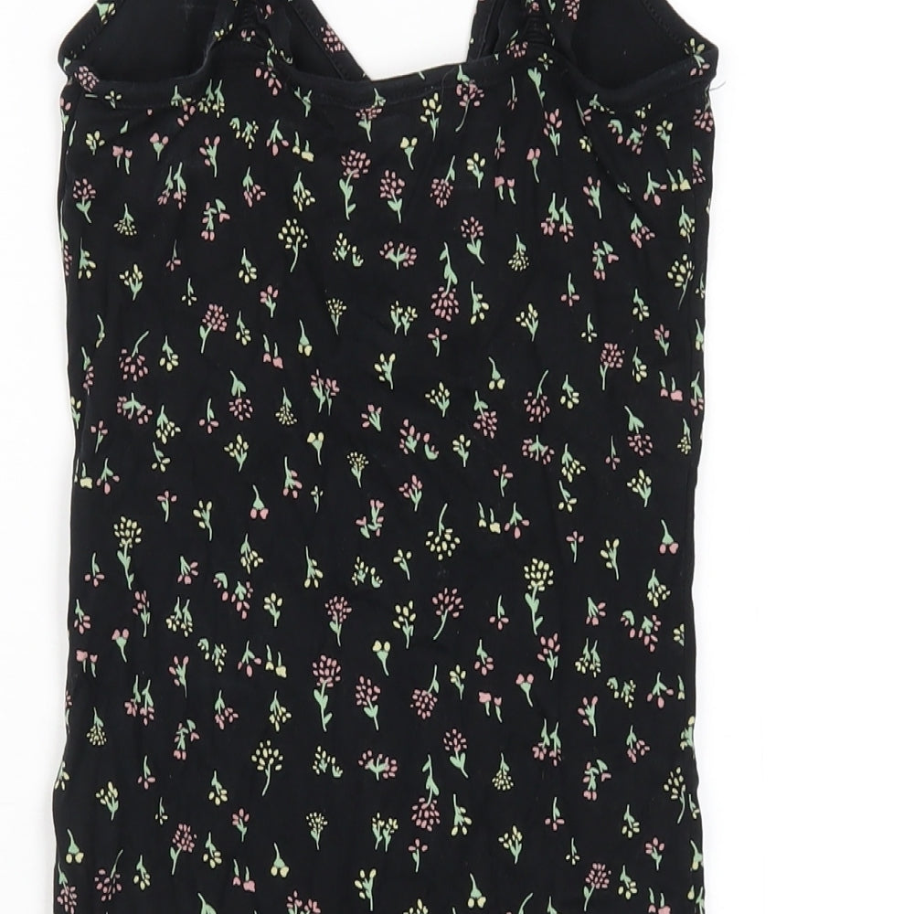 Brand and care label for Miss Selfridge women’s black floral viscose bodycon, size UK 6, v-neck pullover