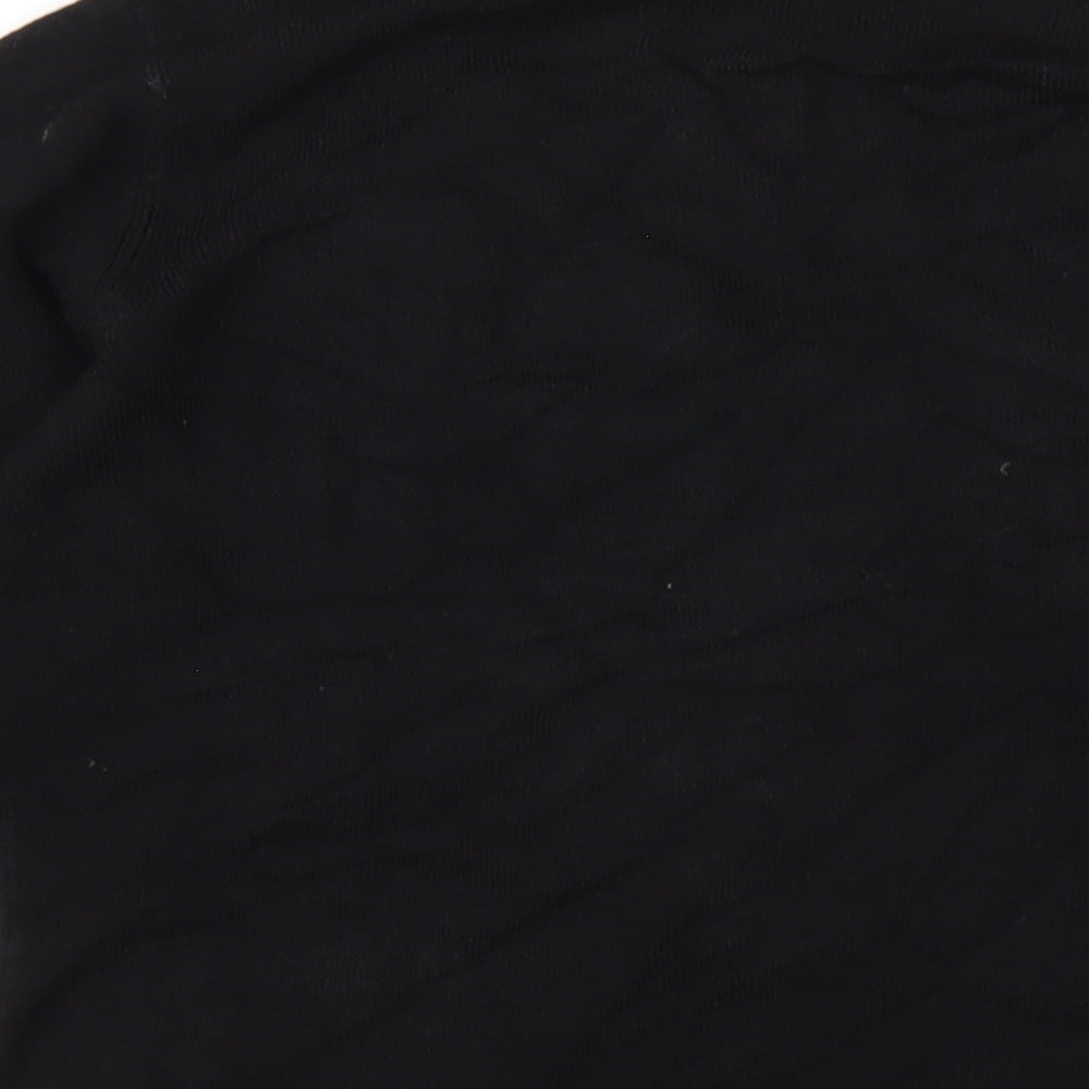 BHS Womens Black Acrylic Basic T-Shirt Size 12 V-Neck - Beaded Neckline