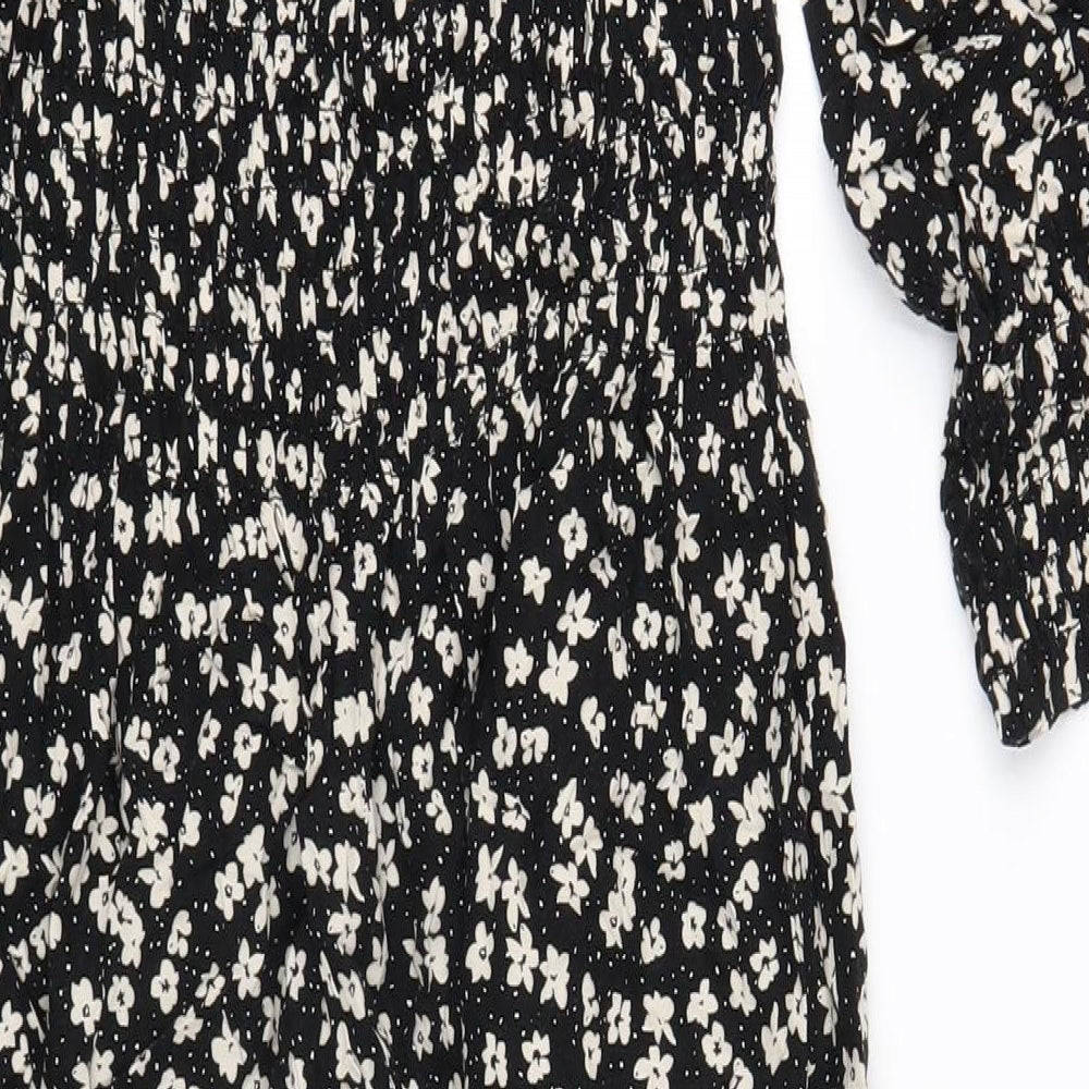 H&M Womens Black Floral Viscose A-Line Size S Square Neck Pullover