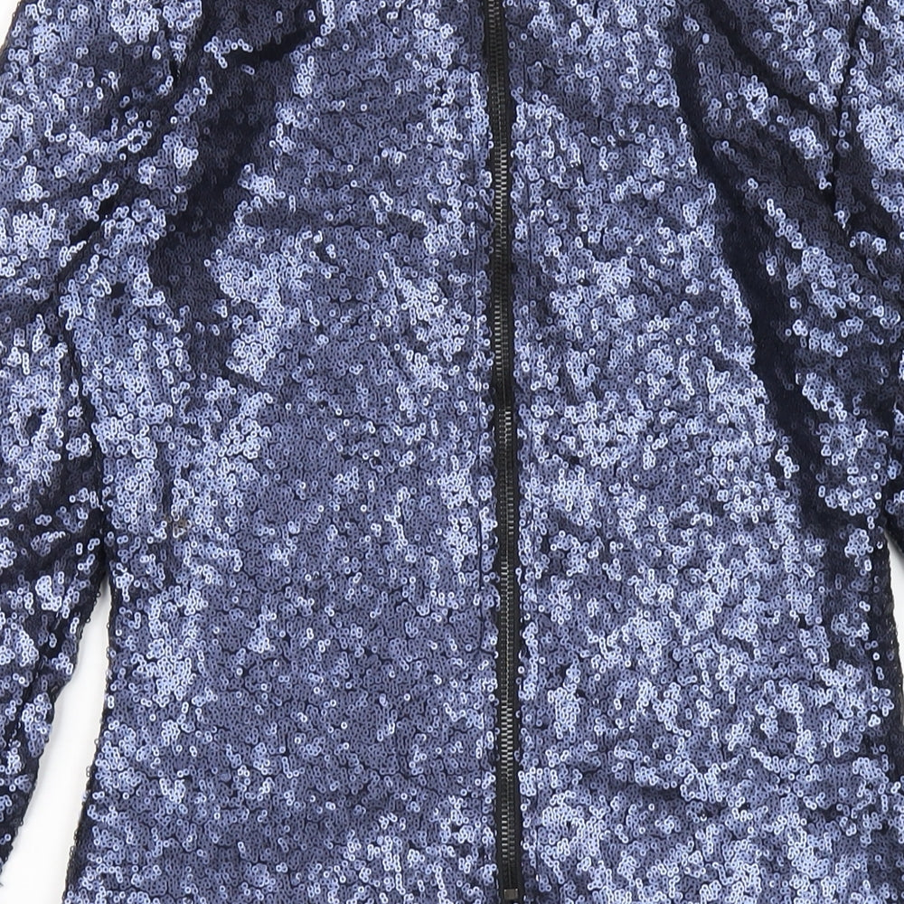 Glamorous Womens Blue Polyester Bodycon Size 8 Round Neck Zip - Sequin