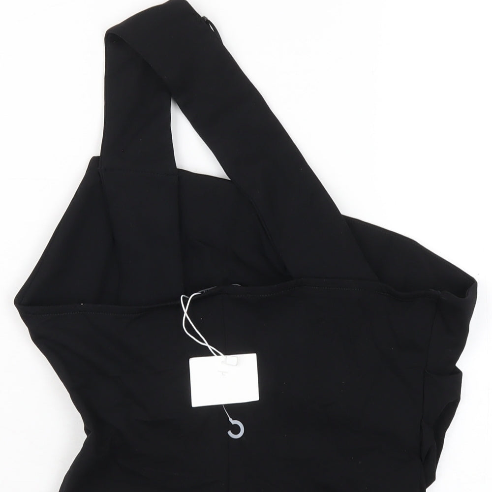 Zara Womens Black Polyester Basic T-Shirt Size M One Shoulder