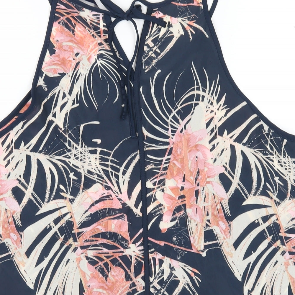 NEXT Womens Blue Floral Polyester Basic T-Shirt Size 12 Round Neck