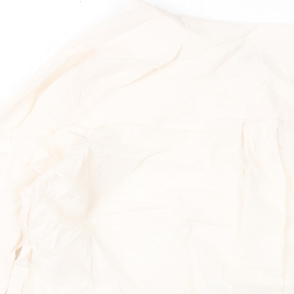 Classic Womens Beige Cotton Basic T-Shirt Size 12 V-Neck