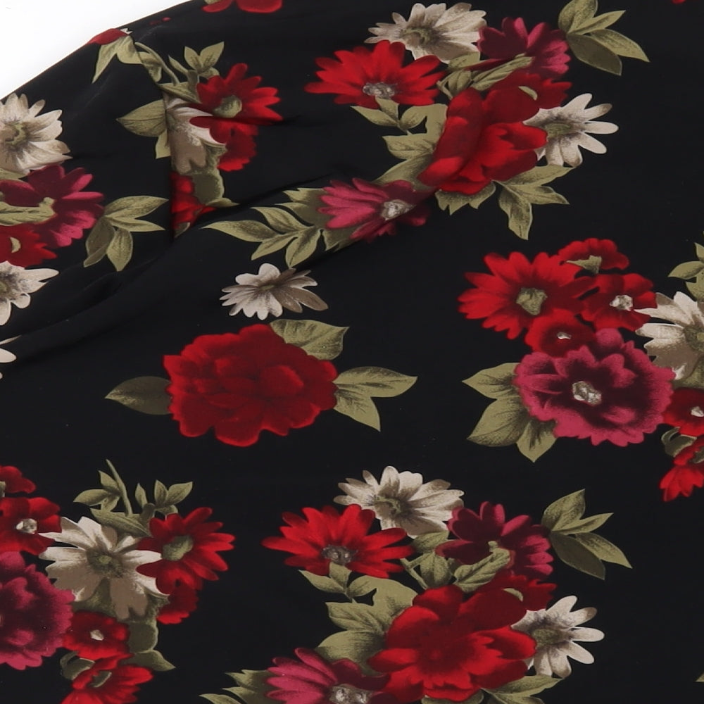Berkertex Womens Black Floral Polyester Basic Button-Up Size 16 Collared