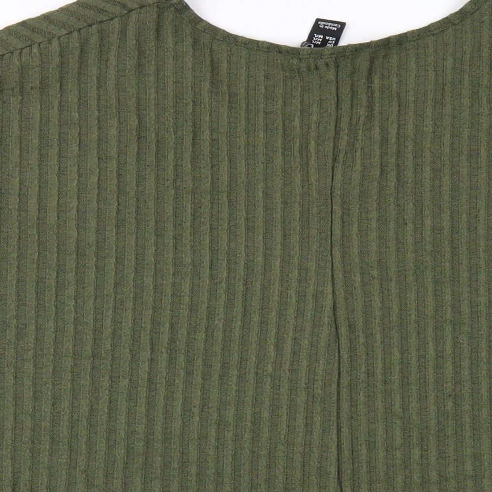 New Look Womens Green Polyester Basic T-Shirt Size M V-Neck