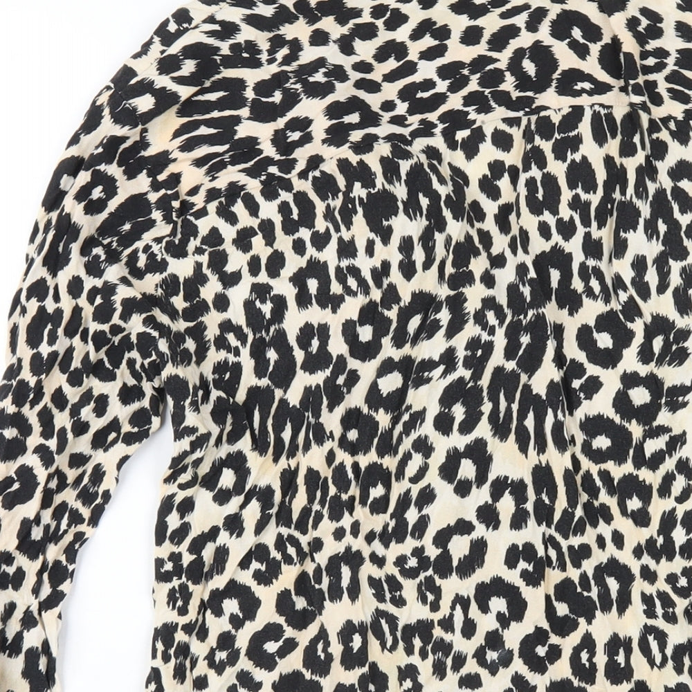 Topshop Womens Beige Animal Print Viscose Basic Button-Up Size 10 Collared