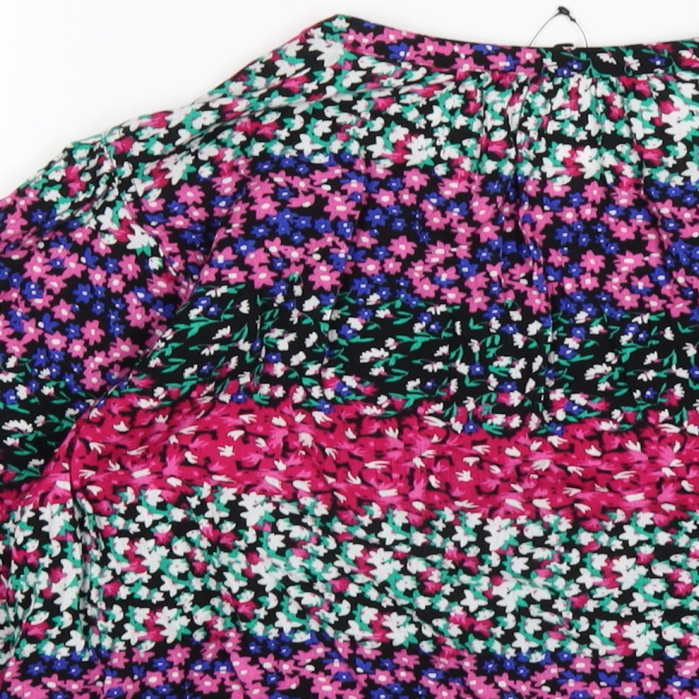 Marks & Spencer Womens Multicoloured Floral Viscose Basic Button-Up Size 8 V-Neck