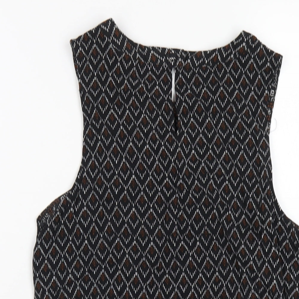 New Look Womens Black Geometric Viscose Basic Tank Size 8 Round Neck