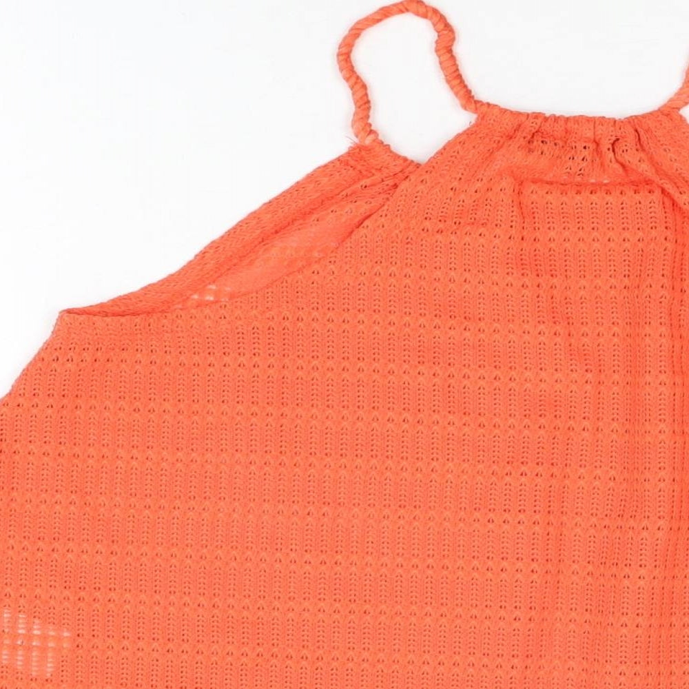 New Look Womens Orange Polyester Basic T-Shirt Size 8 Round Neck