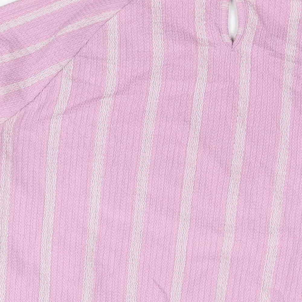 Marks & Spencer Womens Purple Striped Polyester Basic T-Shirt Size 12 Round Neck