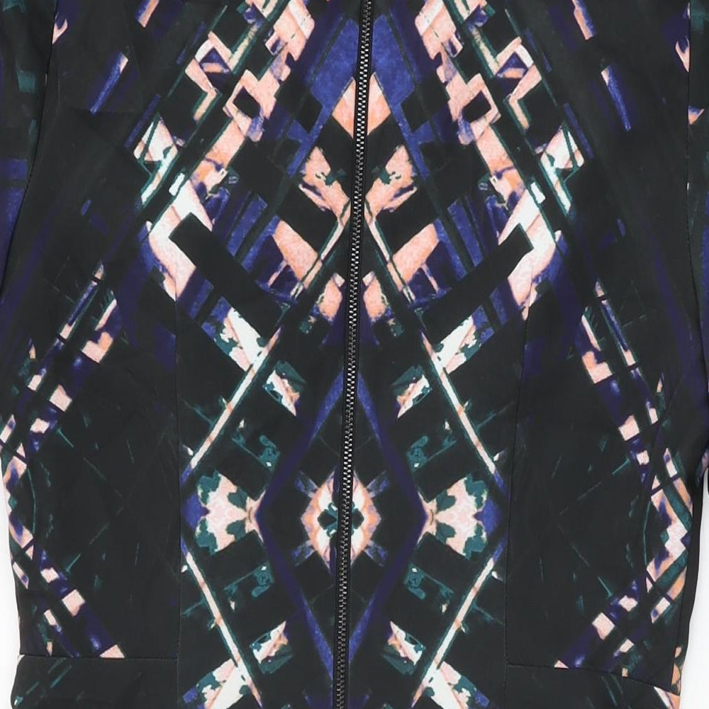 DS Dress Womens Black Geometric Polyester Shift Size 8 Round Neck Zip