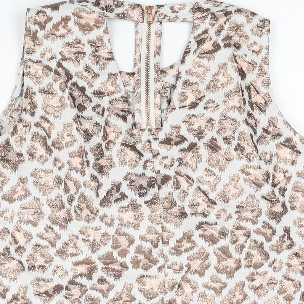 River Island Womens White Animal Print Polyester Basic T-Shirt Size 8 Round Neck