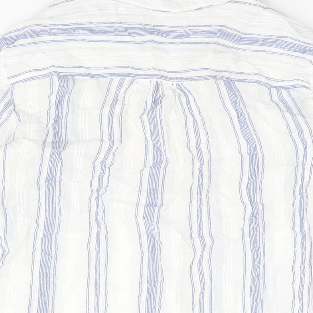 Isle Essentials Womens White Striped Cotton Basic Button-Up Size 10 Collared