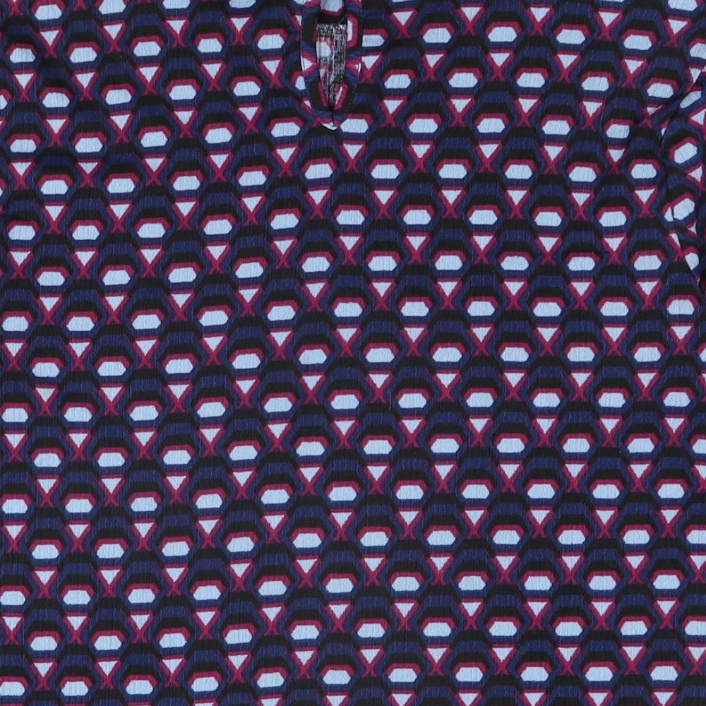 Very Womens Blue Geometric Polyester Basic T-Shirt Size 12 Round Neck