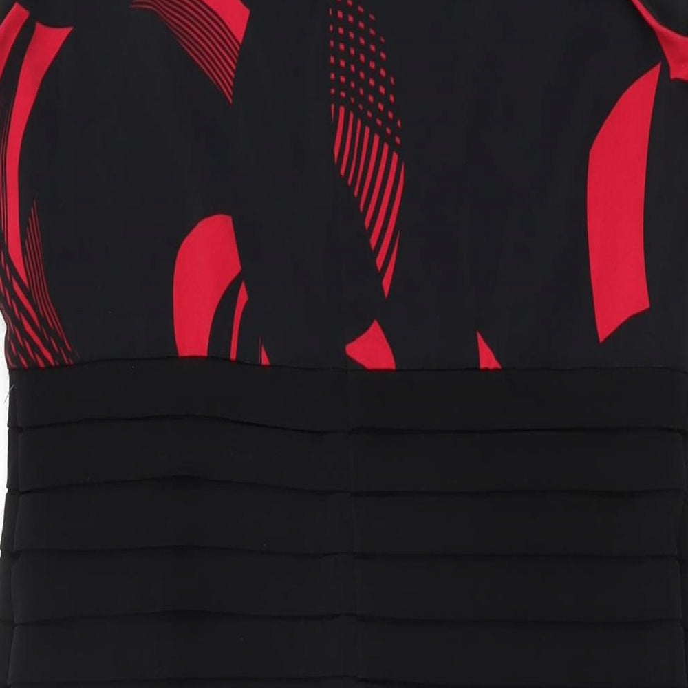 GOLD Womens Black Geometric Polyester Bodycon Size 14 Cowl Neck Zip