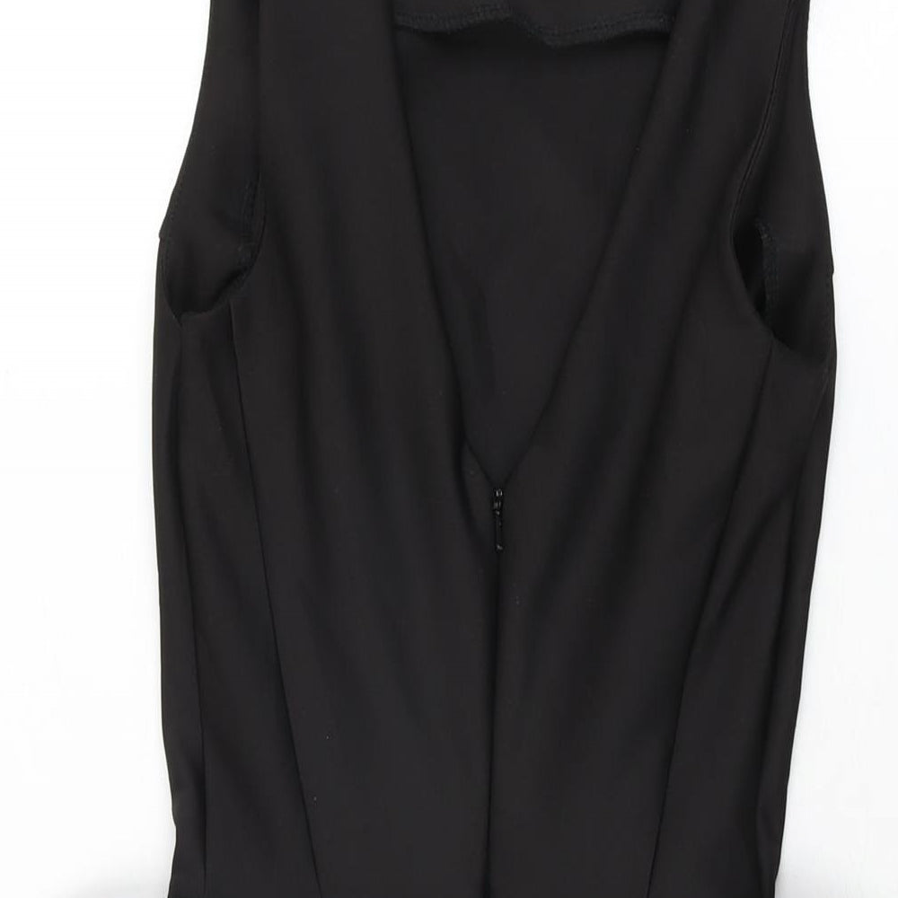 Topshop Womens Black Polyester Bodycon Size 6 Round Neck Zip - Frill Detail