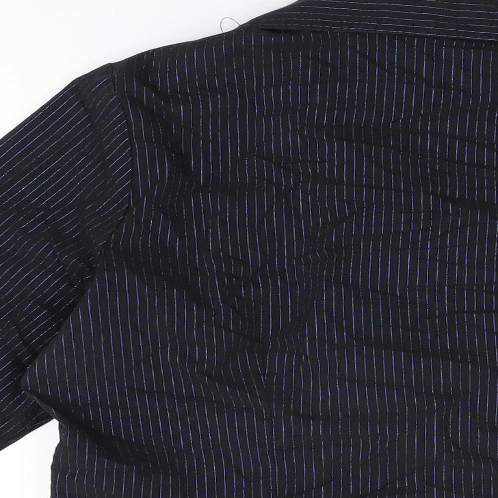 E-vie Womens Black Striped Cotton Basic T-Shirt Size 16 Collared