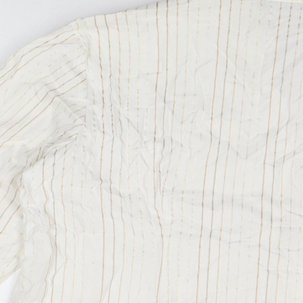 Just Elegance Womens White Striped Cotton Basic Button-Up Size 16 Collared