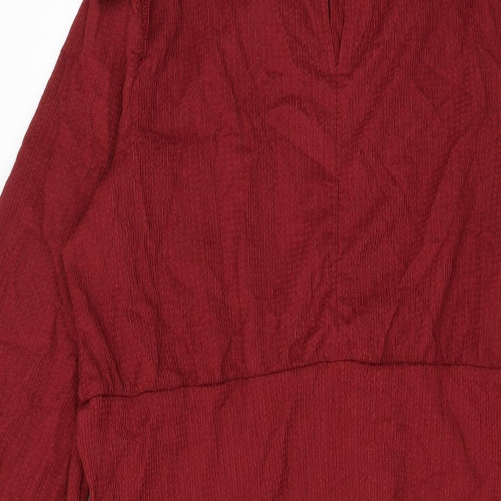 Dorothy Perkins Womens Red Polyester A-Line Size 16 Mock Neck Button