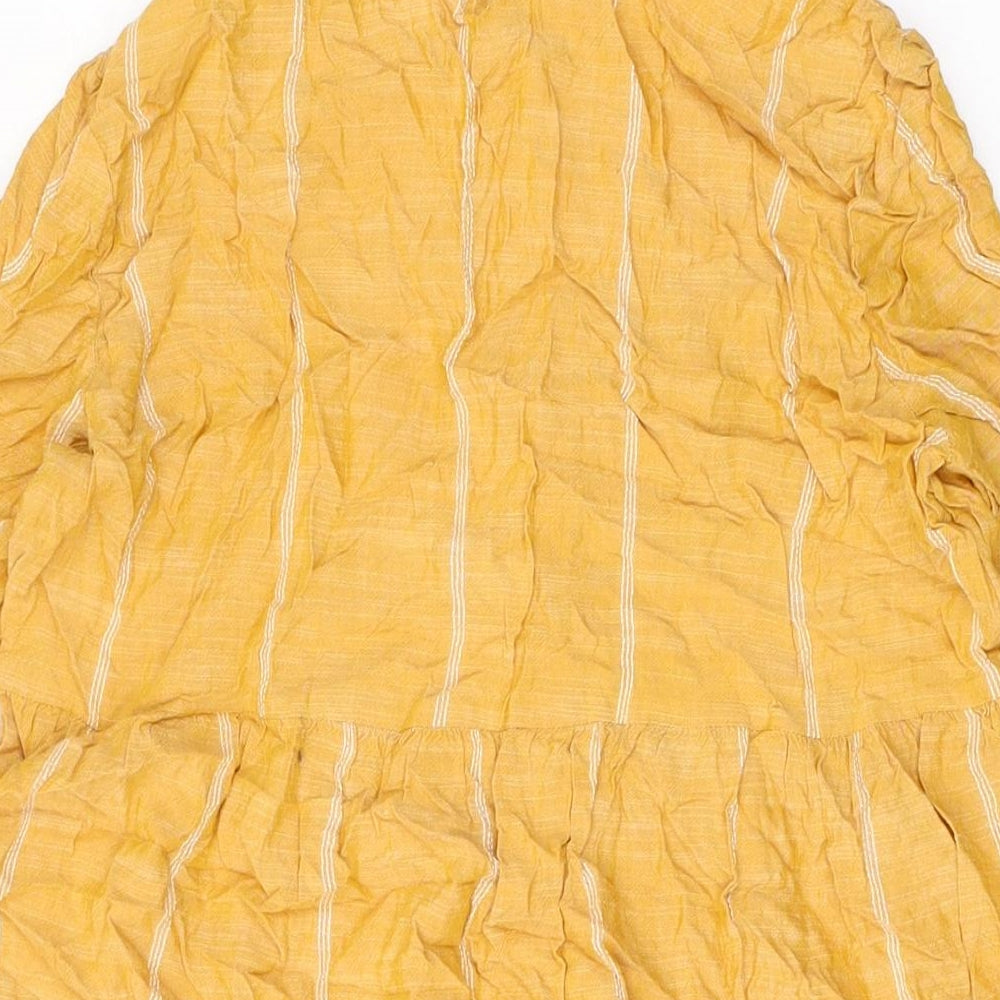 Mango Womens Yellow Plaid Viscose A-Line Size L Round Neck Button
