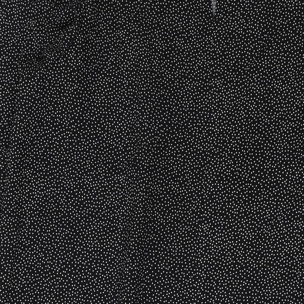 H&M Womens Black Polka Dot Polyester A-Line Size L Round Neck Button