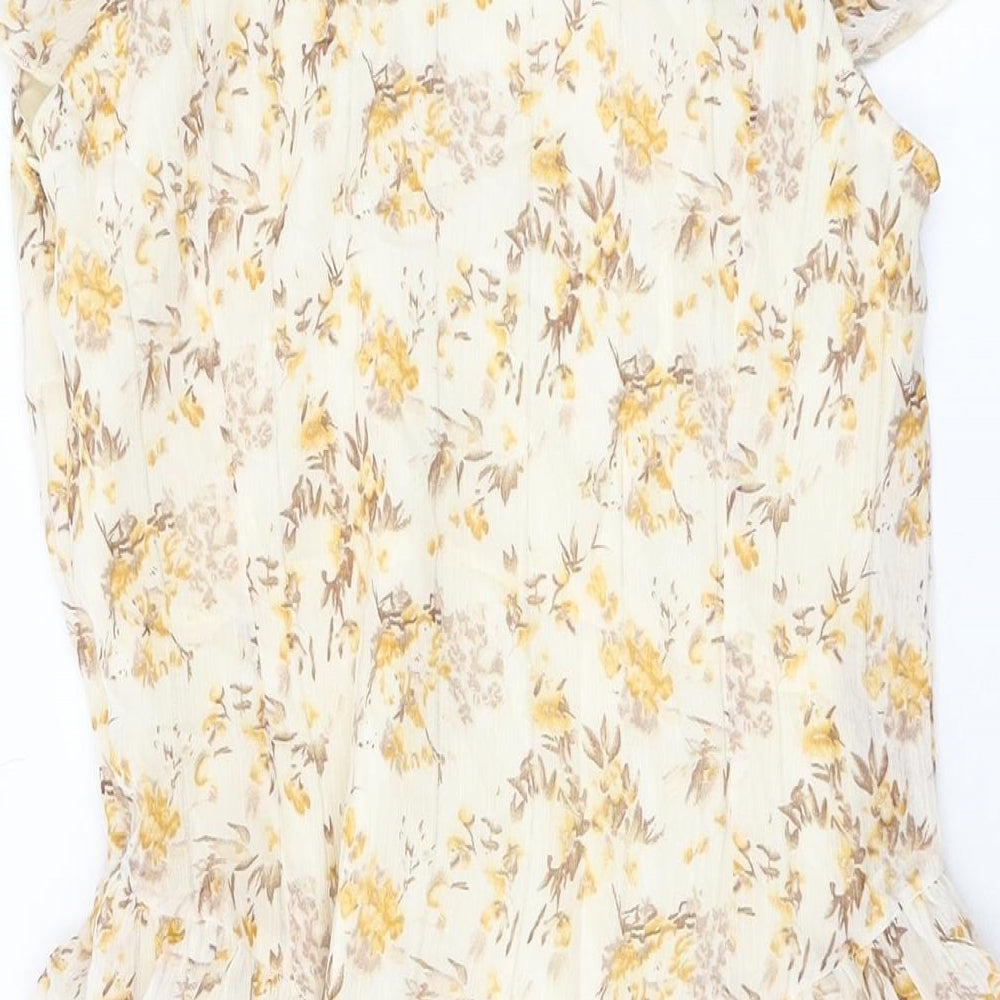 Cider Womens Beige Floral Polyester A-Line Size S Square Neck Pullover