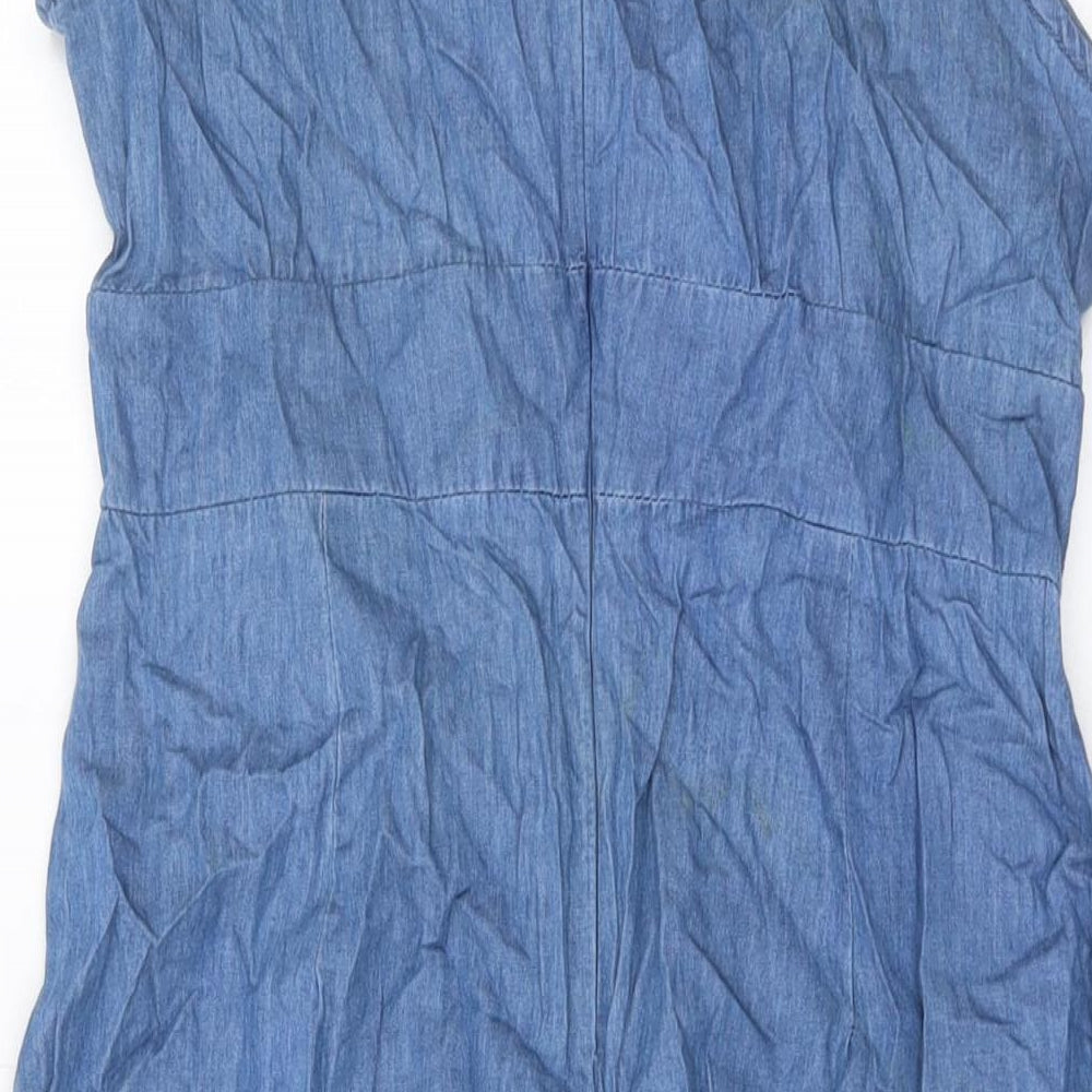 VERO MODA Womens Blue Cotton A-Line Size L V-Neck Zip