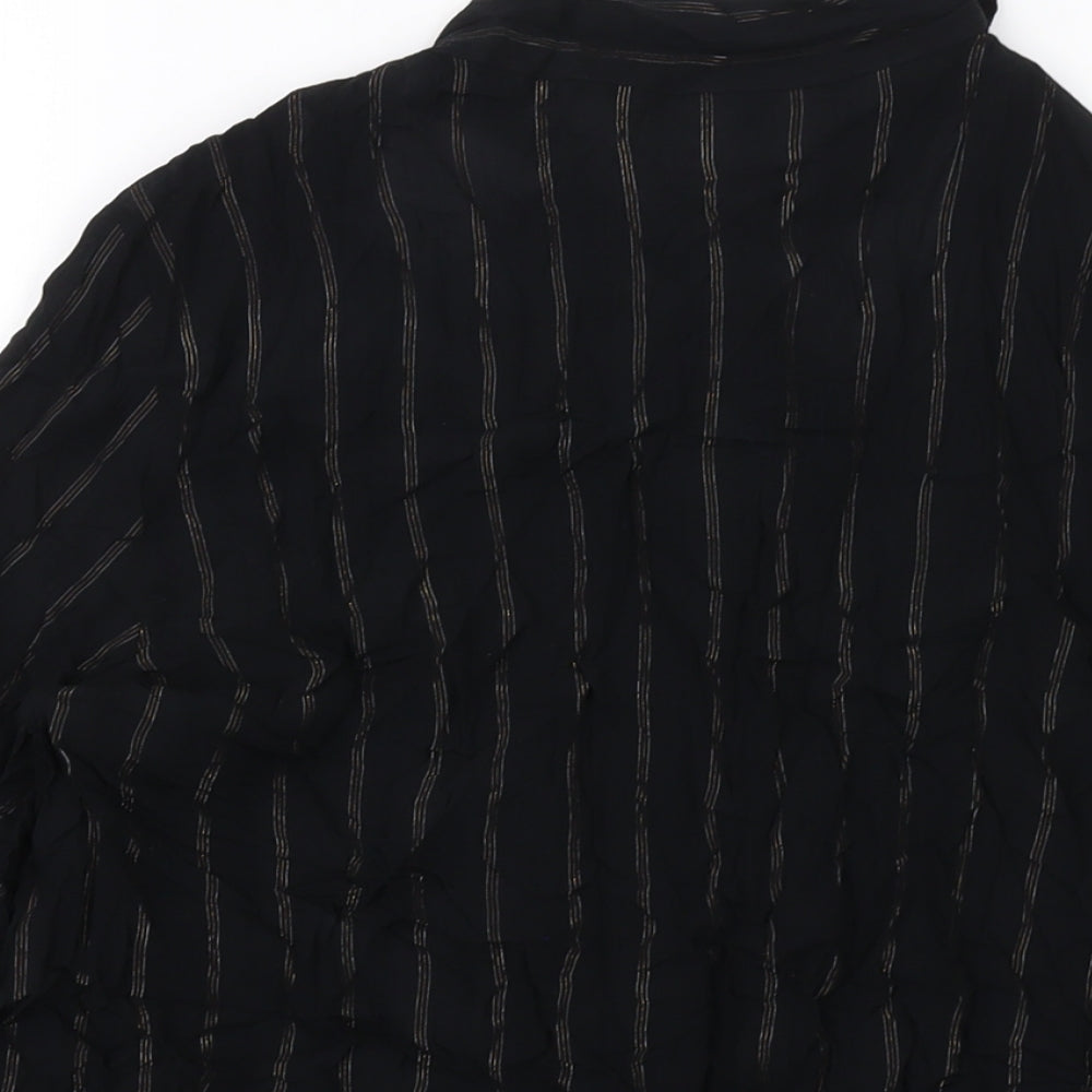 Marks & Spencer Womens Black Striped Viscose Basic Blouse Size 8 V-Neck