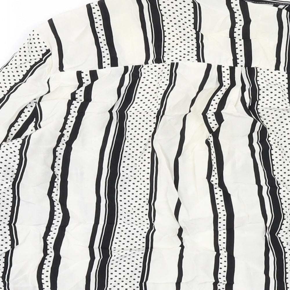 River Island Womens Ivory Striped Viscose Basic Button-Up Size 10 Collared