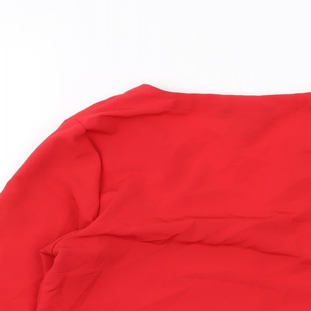 New Look Womens Red Polyester Basic Blouse Size 10 V-Neck