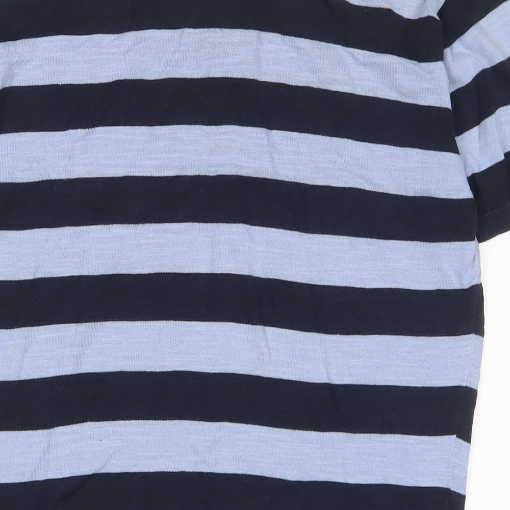 Mantaray Mens Blue Striped Cotton Polo Size M Collared Button